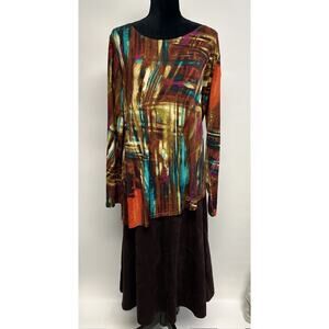 Attitudes By Renee Tunic Top Large QVC Liquid Knit asymmetrical Lagenlook Artsy